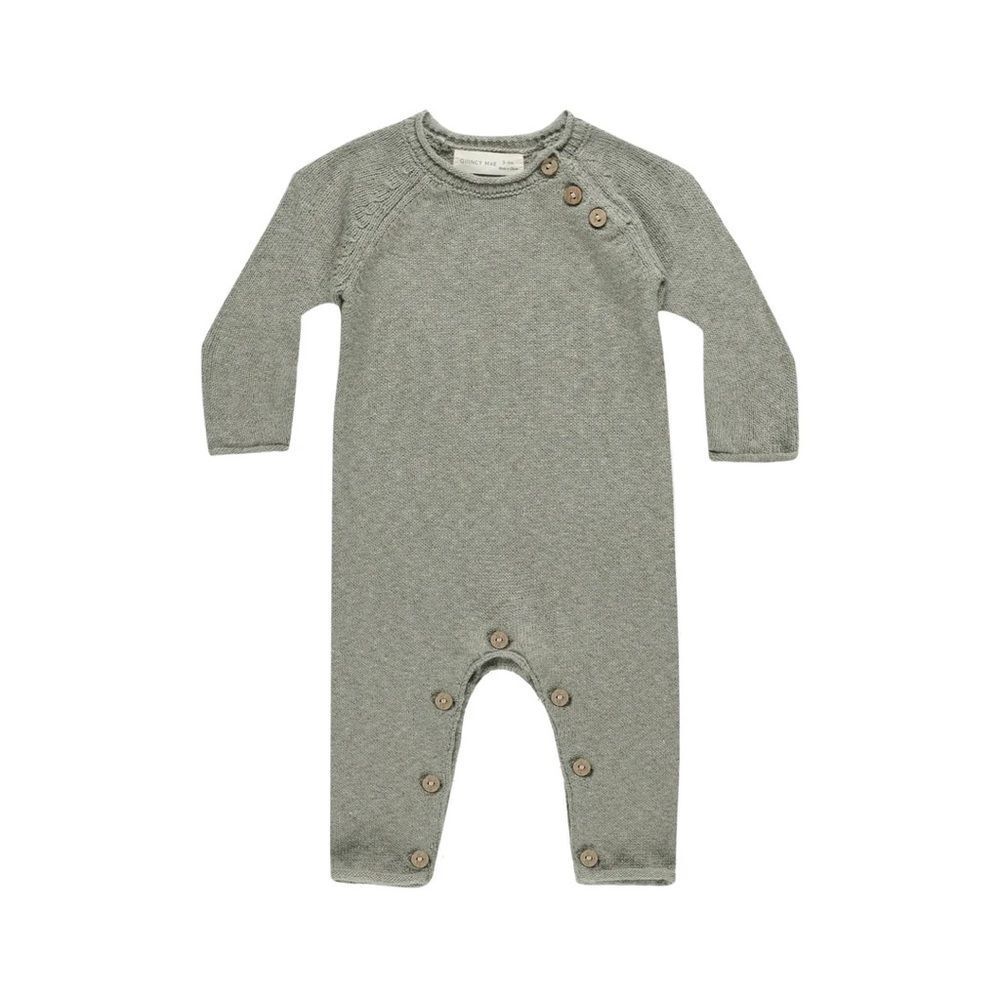 Quincy Mae Cozy Heather Knit Jumpsuit - Basil 6-12 months